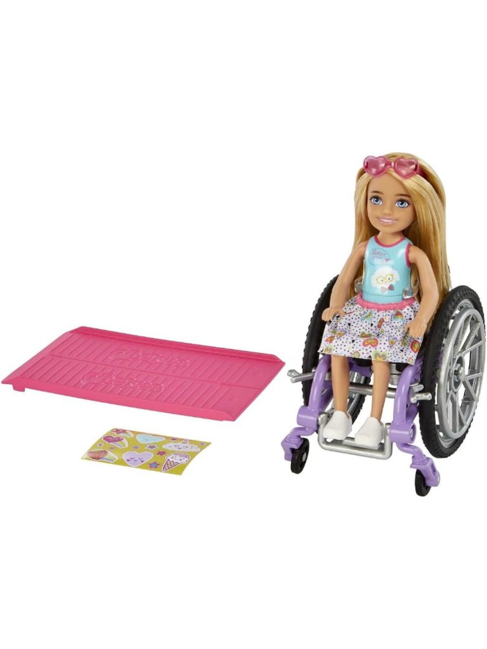 Adorable Chelsea Doll with Wheelchair, Moving Wheels, Ramp & Accessories - Fun